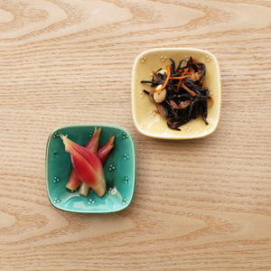 テシオ　星かげ 織部×黄瀬戸豆皿　2枚組　
