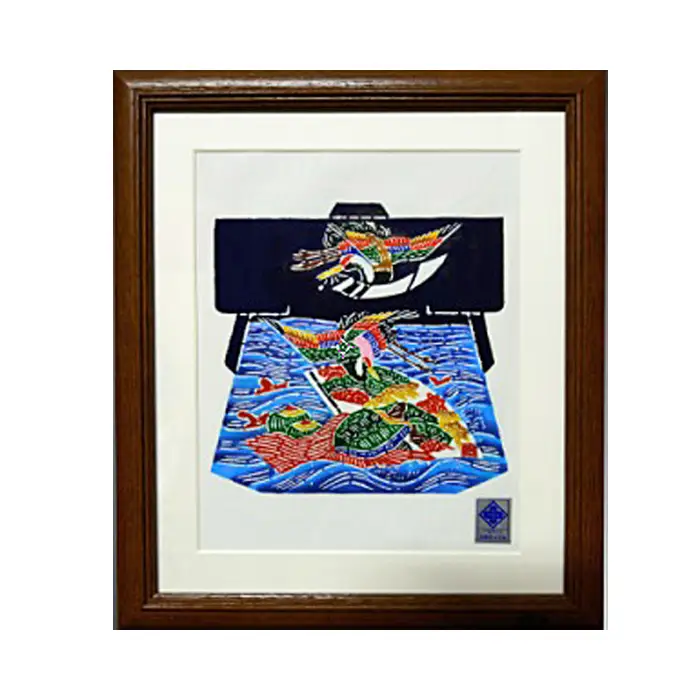 千葉県指定伝統的工芸品「萬祝染」額 六つ切りサイズ（鶴亀松竹梅）[0026-0009]