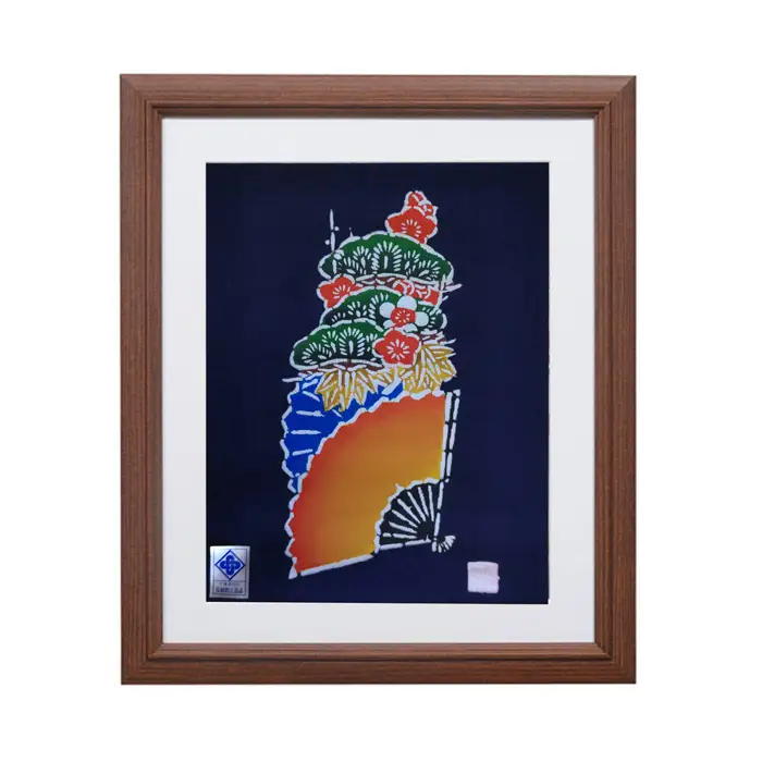 千葉県指定伝統的工芸品「萬祝染」額 六つ切りサイズ（扇・松竹梅）[0026-0009]