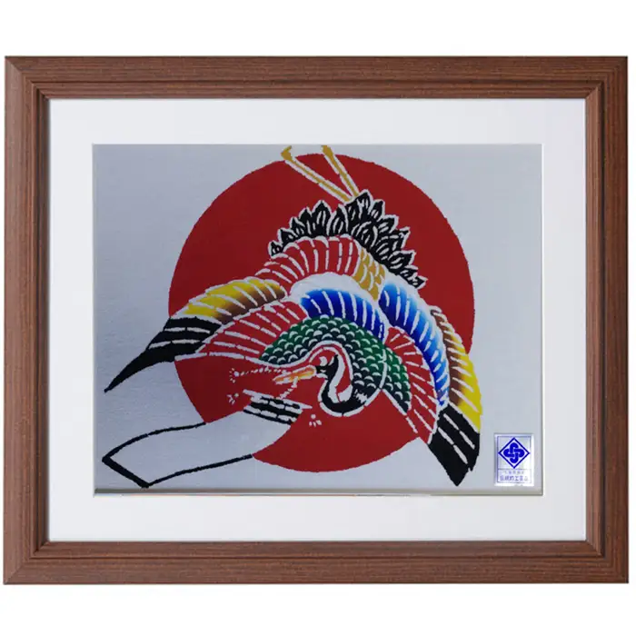 千葉県指定伝統的工芸品「萬祝染」額 六つ切りサイズ（日の出鶴）[0026-0009]