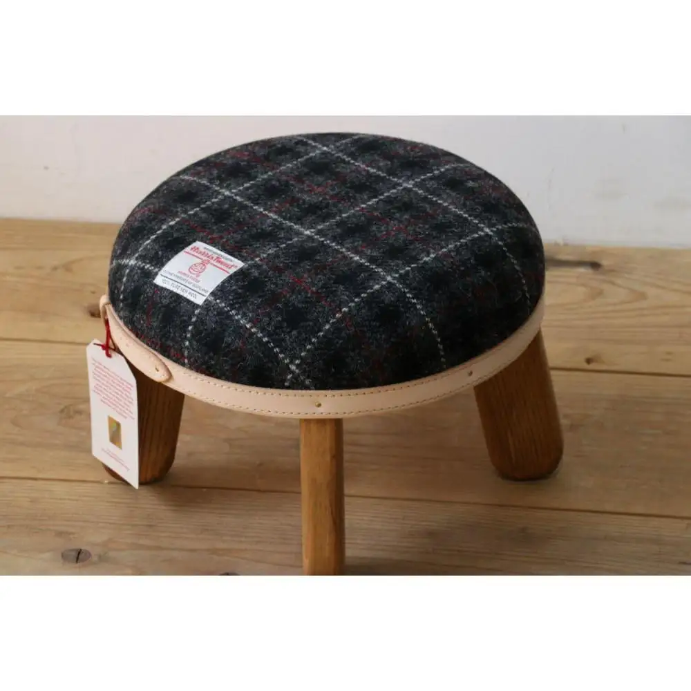 まぁるいスツール【ブラック＆グレーチェック】 子供 椅子イスキッズ HARRIS TWEED（ハリスツイード）家具
