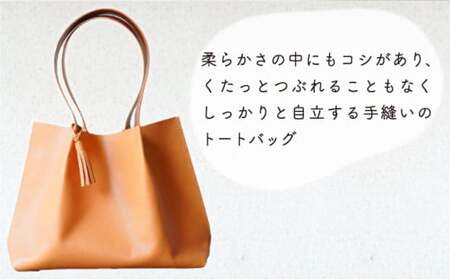 イタリアンレザーのくったり手縫いトートバッグ ナチュラルカラー 革製品 ハンドメイド クラフト