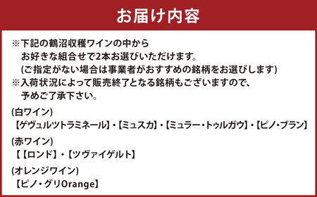 選べる！ 鶴沼収穫ワイン 2本セット 750ml×2本 計1500ml アルコール11.5％-12.5％ お酒 酒 ワイン 赤 白 オレンジワイン 北海道 浦臼町