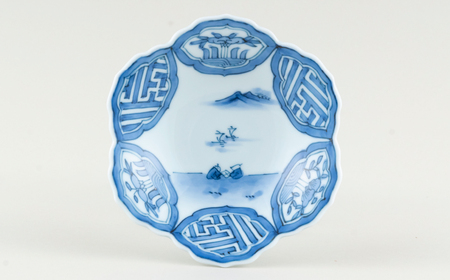 〈啓祥窯〉山水祥瑞割銘々皿