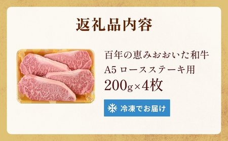 「百年の恵み おおいた和牛 」A5 ロースステーキ用 200g×４枚 おおいた和牛 黒毛和牛 大分産 和牛ステーキ 牛肉ステーキ A5ステーキ ロースステーキ 焼肉 鉄板焼 霜降り肉 高級牛肉 和牛ブランド ステーキ用 等級 飼育肉 美味しい 牛肉ブランド 食材 玖珠市 玖珠町 大分