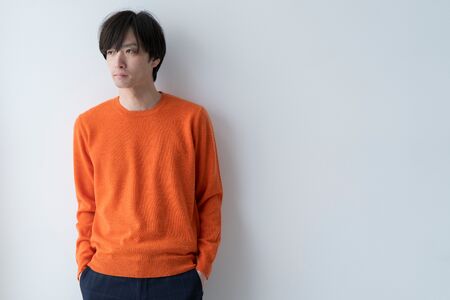 カシミヤ ニット セーター度詰 カシミヤ （キャロット）男性用サイズ:L(44)≪白田のカシミヤ≫ 