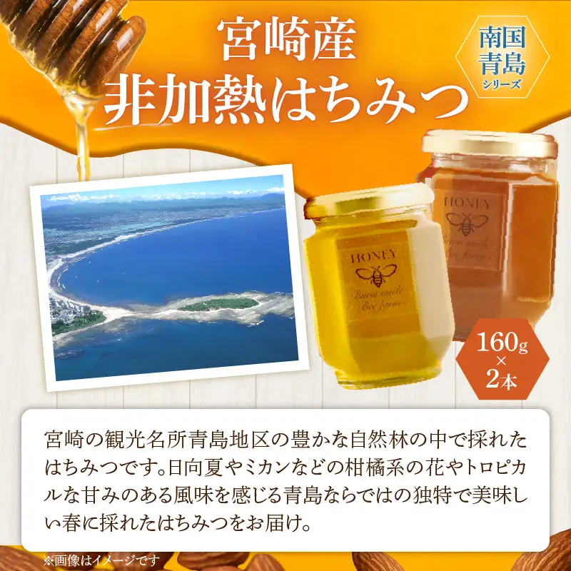 【最速便】【数量・期間限定】宮崎産非加熱ハチミツ(南国青島シリーズ)2本＋アーモンドハチミツ漬けセット 蜂蜜 国産 非加熱