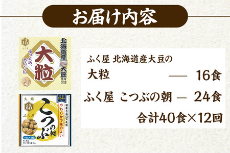 《定期便12ヶ月》ふく屋 納豆2種セット(大粒・こつぶ) 計40食入(大粒×16食／こつぶ×24食)
