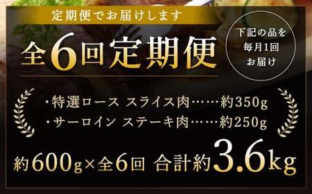 【全6回定期便】【A4ランク以上】長崎和牛 出島ばらいろ 特選 ロース スライス 350g サーロイン ステーキ 約250g 詰合せ ／ 和牛 国産 お肉 肉 牛肉 霜降り ロース サーロイン ステーキソース 塩コショウ付き セット 長崎県 長崎市