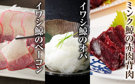 【7営業日以内発送】美味しい鯨 3種 詰め合わせ Cセット ( 背肉230g以上 ベーコンスライス40g オバ100g ) ／ 鯨 くじら クジラ 鯨刺身 鯨肉 鯨文化 くじら文化 ミンク鯨 イワシ鯨 長崎県 長崎市