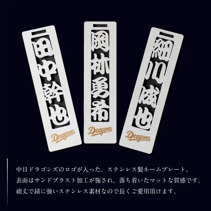 ステンレス製ネームプレート　牛本革ベルト付属　マット仕上げ【中日ドラゴンズコラボ】 ｷｰﾎﾙﾀﾞｰ ﾈｰﾑﾌﾟﾚｰﾄ 人気選手 ﾊﾞｯｸﾞ 雑貨 【0067-025】
