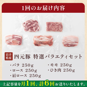 6ヶ月定期便 四元豚 厳選 カット肉 GIFTON ロース バラ 肩ロース モモ ひき肉 合計約1.25kg×6回 定期便 豚肉 お歳暮 お中元  ギフト プレゼント 母の日 父の日 誕生日 お祝い 卒業祝い 入学祝い バーベキュー BBQ 焼肉 ファミリー パーティー 子供会  岩手県 北上市 ごえん 株式会社  J0071