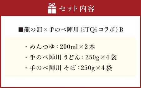 龍の泪×手延べ陣川 ( iTQiコラボ ) B ／ めんつゆ 手のべ陣川うどん 手のべ陣川そば 蕎麦 麺類 かつお風味 セット 長崎県 長崎市