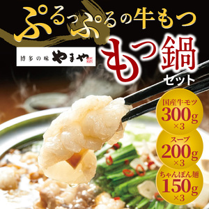 ぷるっぷる♪博多もつ鍋セット（あごだし醤油味）3～4人前×3個セット 博多 もつ鍋 セット あごだし醤油味 3 〜 4人前 × 3個 鍋セット 簡単 調理 とろける 国産 牛モツ ぷりぷり 大ぶり もつ 味わい クリーミー あごだし 焼きあご 特製スープ 醤油味 ちゃんぽん 冷凍 ご当地 お取り寄せグルメ 九州 福岡県 上毛町 送料無料 _TY0206