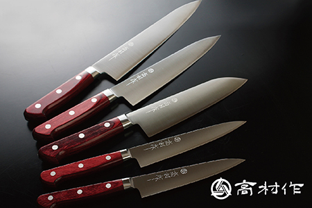 【高村作】鍔付スーパーゴールド ワインレッド柄 牛刀 180mm