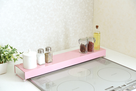 コンロ奥カバー＆ラック ピンク《幅66×奥行14×高さ6.5（cm）》