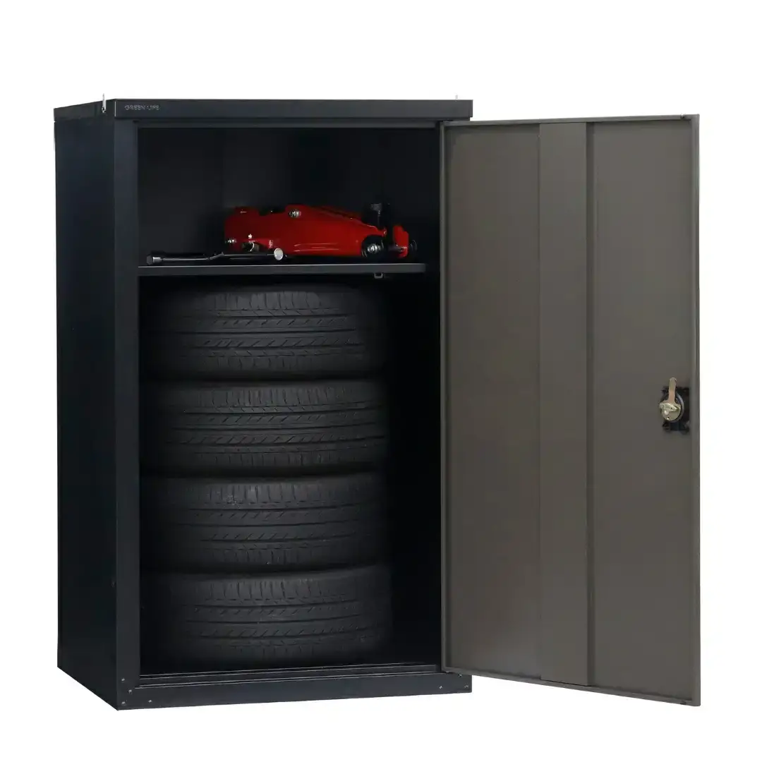 扉式タイヤ収納庫 ブラック/アッシュグレー TBT-132 物置 日本製 燕三条 [グリーンライフ]