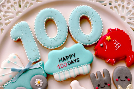 百日祝いのアイシングクッキーセット【ブルー】 [0139]