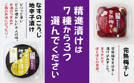 完熟梅干しと精進漬け７種から３つ選べる詰合せ A-004002 漬物 セット 梅干 うめぼし うめ 梅 ウメボシ 詰め合わせ ギフト つけもの 漬け物 酒蔵祭りで人気 つまみ 肴 漬け物 無添加 ギフト 贈答 小分け セット かぶ漬け 無添加 詰合わせ 永平寺 永平寺町 野彩工房 日本酒 吉田酒造 白龍