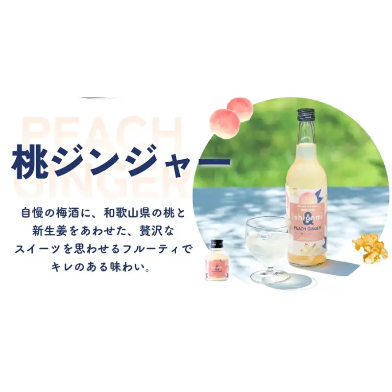 梅酒ishigami&（イシガミアンド）（桃ジンジャー） 600ml×2本 /  桃 生姜 梅干し 梅 うめ 炭酸割り ロック 和歌山 田辺市 紀州産 南高梅 完熟梅 フルーツ【isg043】