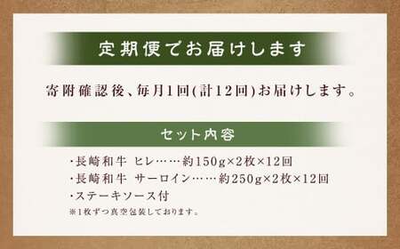 【全12回定期便】【A4～A5ランク・高級部位の詰め合せ】長崎和牛 ヒレ・サーロインセット ／ 和牛 牛肉 肉 お肉 国産 長崎県 長崎市