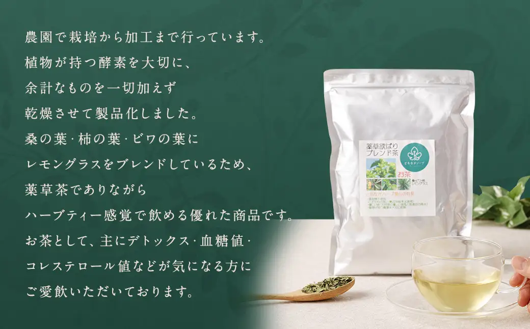 【14営業日以内発送】薬草欲張りブレンド茶葉 100g ／ お茶 薬草 茶葉 薬草茶 桑の葉 柿の葉 ビワの葉 レモングラス 国産 長崎県 長崎市
