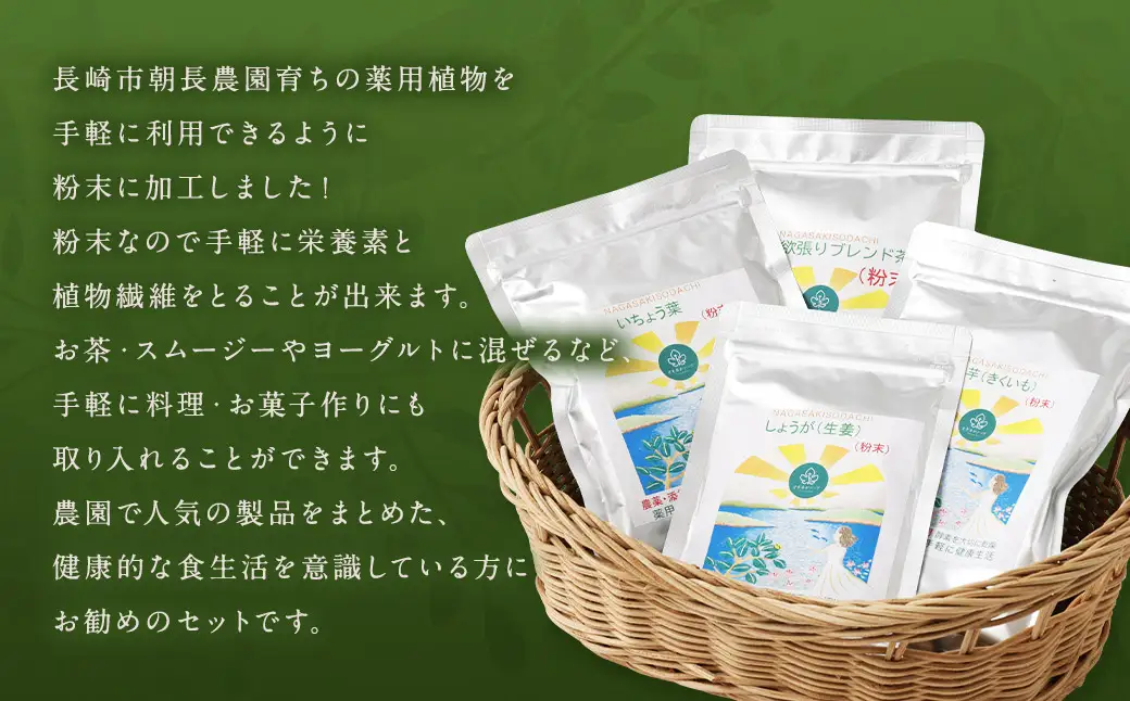 【14営業日以内発送】粉末 薬用植物の人気 4種セット 薬草 健康食品 ／ 調味料 ショウガ キクイモ 薬草 手軽 長崎県 長崎市