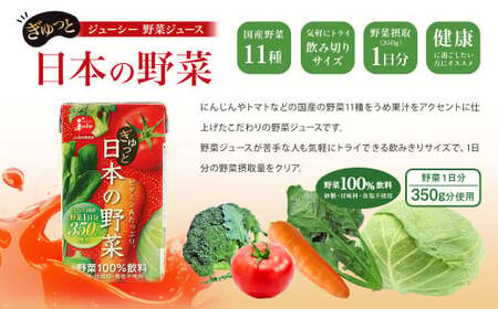 【3ヶ月毎2回定期便】【野菜飲料初！ジャパンフードセレクション グランプリ受賞】 ジューシー 野菜ジュース ぎゅっと日本の野菜 100％ 125ml×24本 ジュース 紙パック 国産 