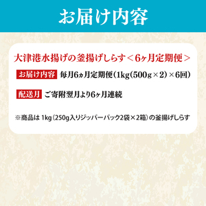 【定期便特別価格】大津港水揚げの釜揚げしらす＜6ヶ月定期便＞＜毎月＞　1kg×6回【海鮮 魚介類 しらす シラス ご飯のお供 たっぷり お手頃 個包装】(AS212)