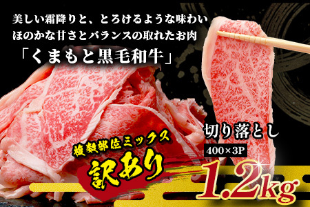 【訳あり】くまもと黒毛和牛 切り落とし 1.2kg ( 400g ×3 ) 本場 熊本県 黒毛 和牛 ブランド 牛 肉 上質 くまもと 訳アリ 113-0503