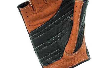 ドライビンググローブ 補強付 ハーフフィンガー  カカザン  CACAZAN 革手袋 レザーグローブ【カラー：ブラック×キャラメル サイズ：M】
