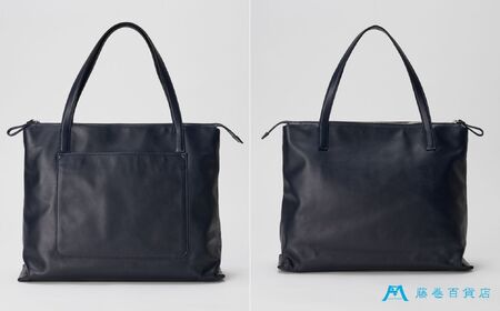 【TRIALOGUE STUDIO】藤巻百貨店別注 ソフトレザー前ポケットトートバッグ ネイビー_0167-002-T05