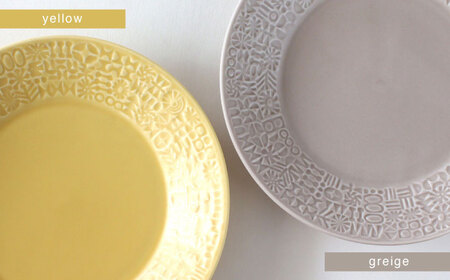 【波佐見焼】PATTERNED PLATE ペア 2色セット yellow ＋ greige 【BIRDS’ WORDS】[CF066]