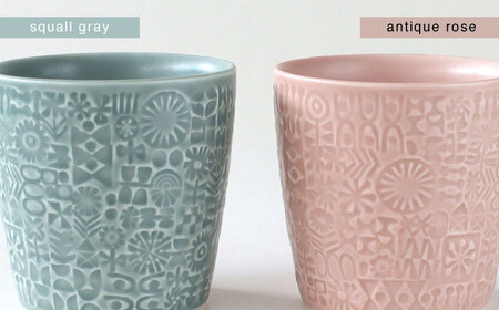【波佐見焼】PATTERNED CUP ペア2色セット squall gray + antique rose　【BIRDS’ WORDS】[CF070]