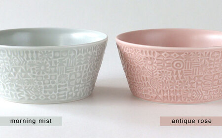 【波佐見焼】PATTERNED BOWL ペア 2点セット morning mist + antique rose 【BIRDS’ WORDS】[CF074]