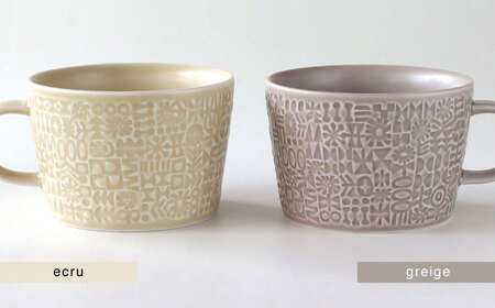 【波佐見焼】PATTERNED MUG ペア2色セット  ecru＋greige 【BIRDS’ WORDS】[CF082]