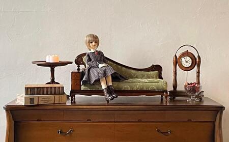 【ブラック（本体）×レッド（クッション）】松永工房 Petit. Continue プティ・カウチ ミニチュア家具 1／3家具 ドール家具 ドール 40～60センチ対応 インテリア アンティーク（本体）家具 木製 カウチソファ ねこ脚 プティ・ドゥ・カンティーニュ
