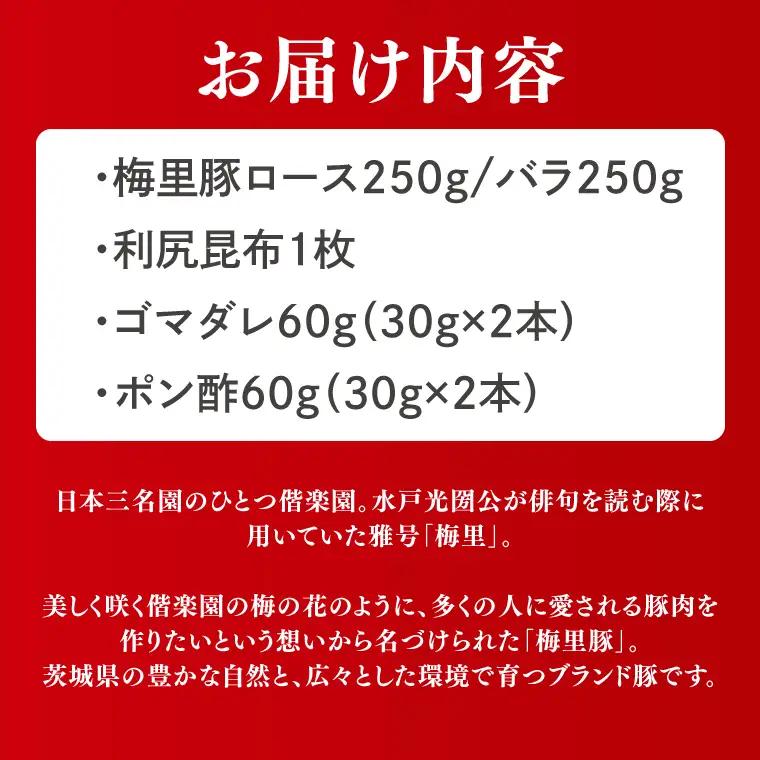 梅里豚（ばいりとん）しゃぶしゃぶロース250ｇ・バラ250ｇセット（２種類タレ付）（JE-6）