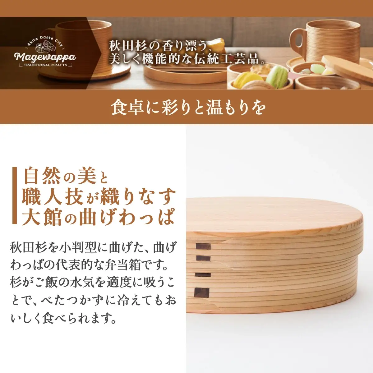 曲げわっぱの小判弁当〔大〕　225P6014