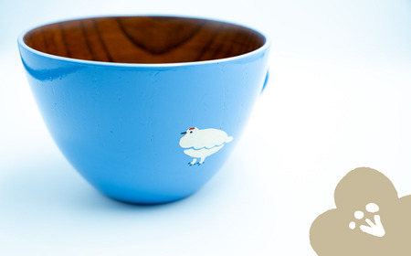 【ブルー】「らいちょう」 漆絵入り 木製 スープマグ （Ba-022）