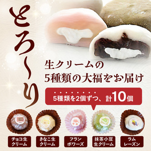 オリジナル生クリーム大福 5種 10個セット 大福 セット 詰め合わせ 詰合せ きなこ 抹茶 チョコ フランボワーズ ラムレーズン 生クリーム お餅 もち 和菓子 手土産 贈り物 贈答 デザート お茶菓子 大福セット 大福詰め合わせ 京都府 木津川市  020-02
