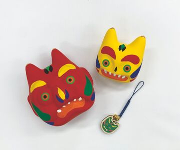 厄除鬼 大小＋根付け守りセット 【社会福祉法人わたぼうしの会」 御守り お守り 手作り スマホ用 キーホルダー ストラップ 魔除け ご利益 15-033