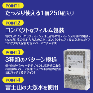 コンパクト ソフトパック ティッシュ スマートスタイル 250W5P フィルム包装 省スペース 箱なし シック 安心 日本製 100％パルプ 日用品 生活用品 防災 備蓄 富士市 [sf002-345]