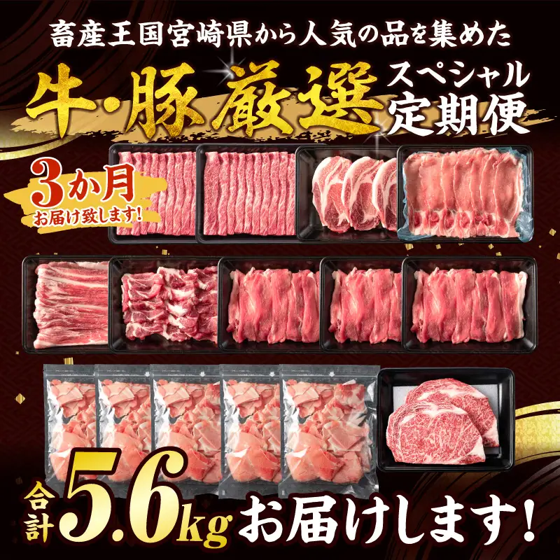3か月 お楽しみ 牛 豚 厳選 スペシャル 定期便 総重量5.6kg_HE8-25