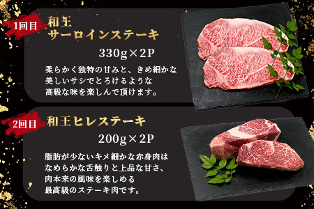 【定期便6回】くまもと黒毛和牛【 和王 堪能 定期便 】6回配送 ブランド牛 プレミアム 定期便 サーロイン ヒレ ステーキ 最上級 黒毛 和牛 牛肉 国産 A4 A5 熊本県 冷凍 》113-0604