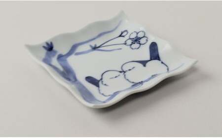 有田焼 シマエナガ 小皿 2枚セット【道雪窯】食器 器 うつわ 染付 手書き しまえなが 鳥モチーフ A18-207