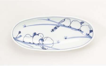 有田焼 シマエナガオーバル皿 2枚セット【道雪窯】食器 器 うつわ 染付 手書き しまえなが 鳥モチーフ A40-347