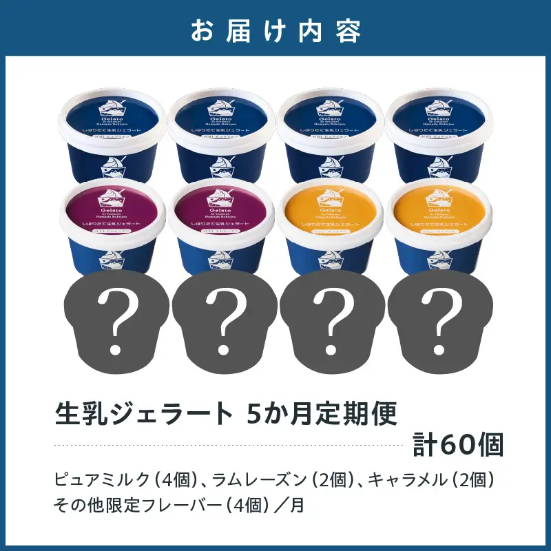 生乳ジェラートセット　5か月定期便（合計60個）　ミルク ラムレーズン キャラメル 限定フレーバー