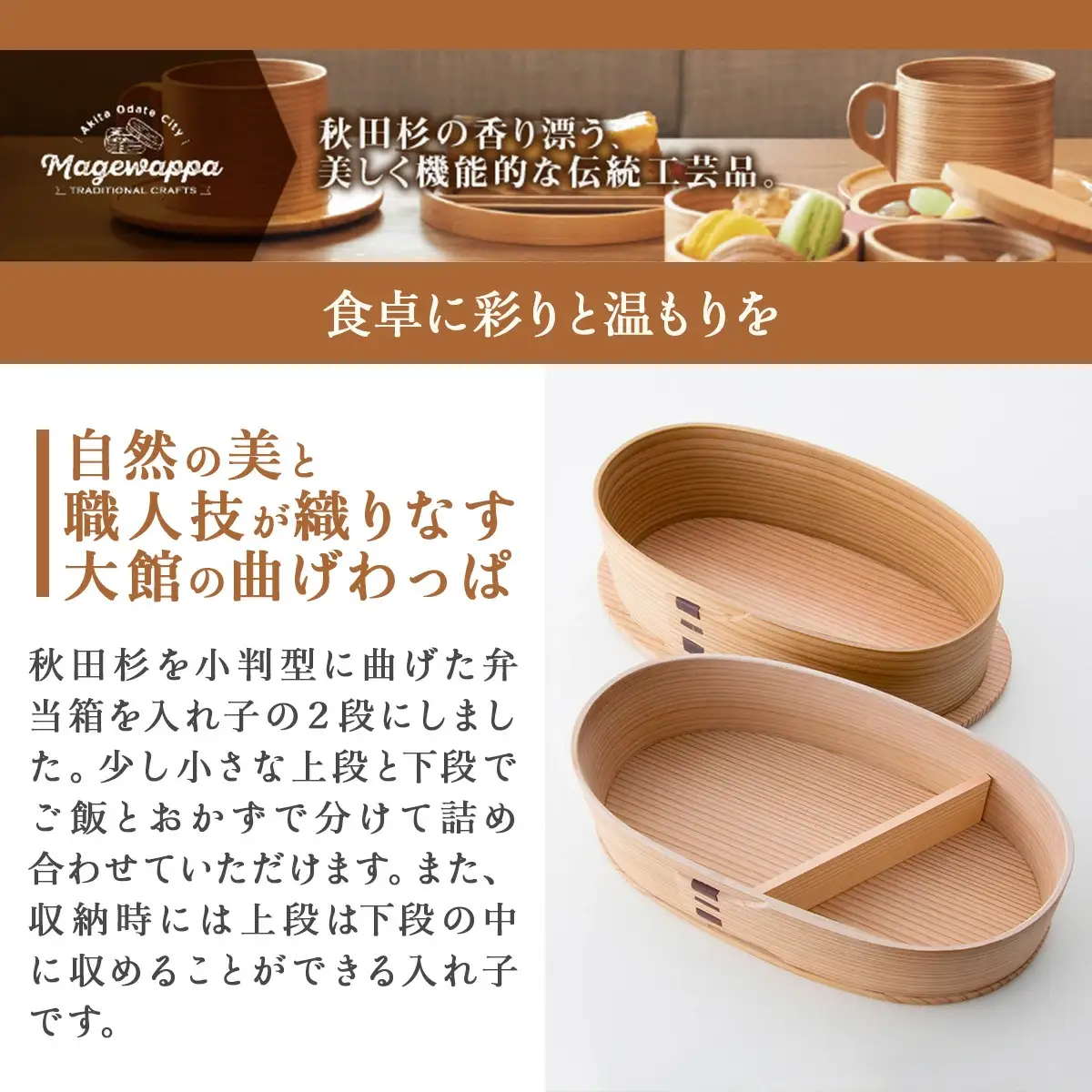 曲げわっぱ 小判弁当 入れ子2段〔小〕　265P6008