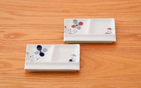 【波佐見焼】フローレット ペア仕切りプレート(小) 青・赤【団陶器】[PB160]